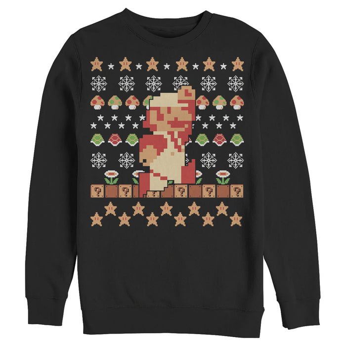 fifth sun Men's Nintendo Ugly Christmas Super Mario Pixel Sweatshirt
