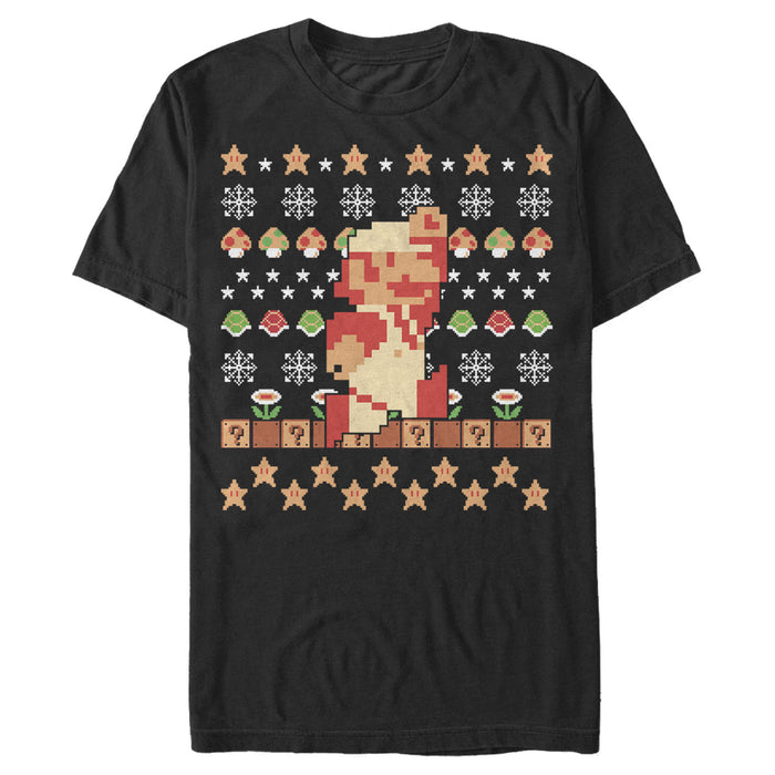 fifth sun Men's Nintendo Ugly Christmas Super Mario Pixel T-Shirt