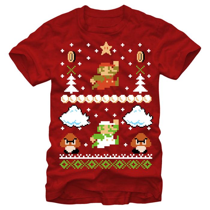 fifth sun Men's Nintendo Ugly Christmas Super Mario T-Shirt