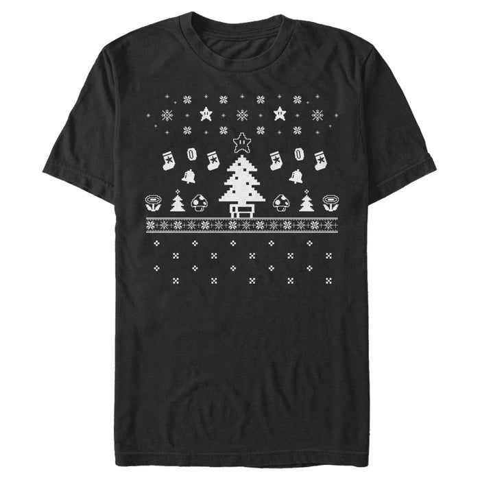 fifth sun Men's Nintendo Ugly Christmas Tree Super Mario T-Shirt