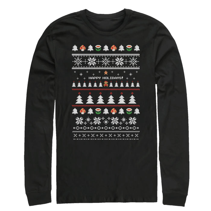 fifth sun Men's Nintendo Ugly Mario Holiday Sweater Long Sleeve Shirt