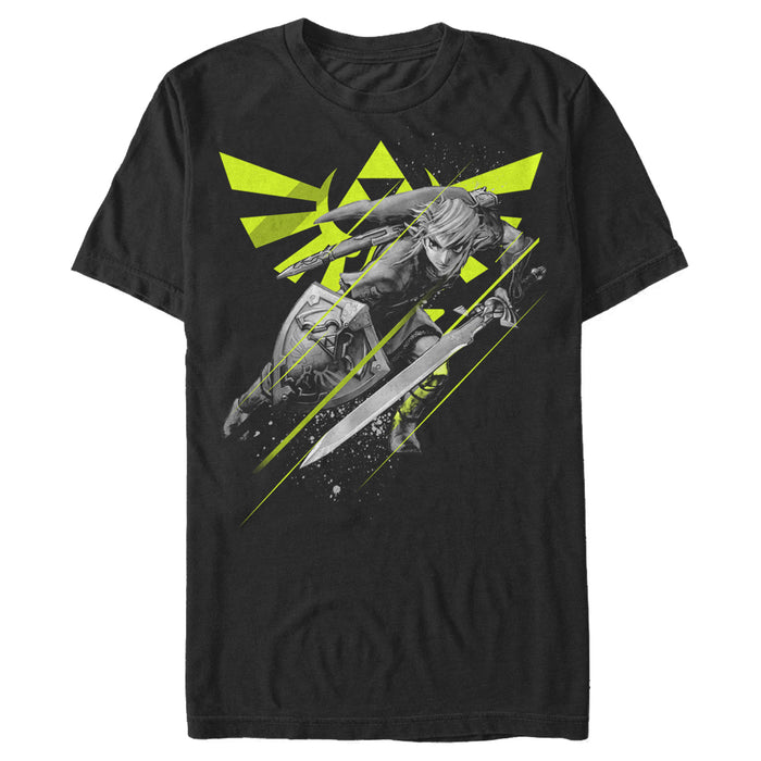 fifth sun Men's Nintendo Zelda Link Logo Action Pose T-Shirt