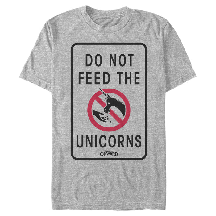 fifth sun Men's Onward Do Not Feed Unicorn Warning T-Shirt