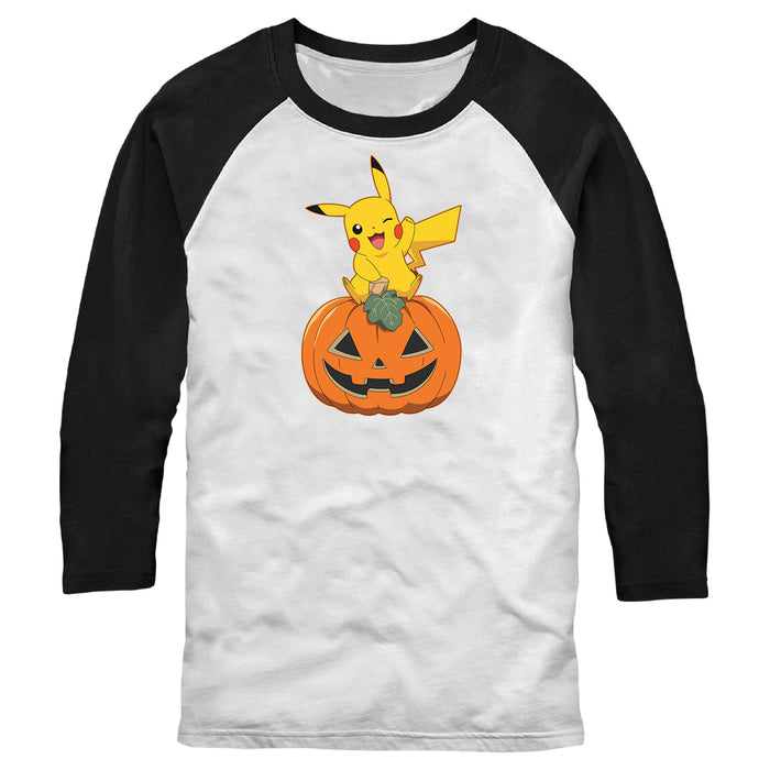 fifth sun Men's Pokemon Halloween Jack-O'-Lantern Pikachu Baseball Tee