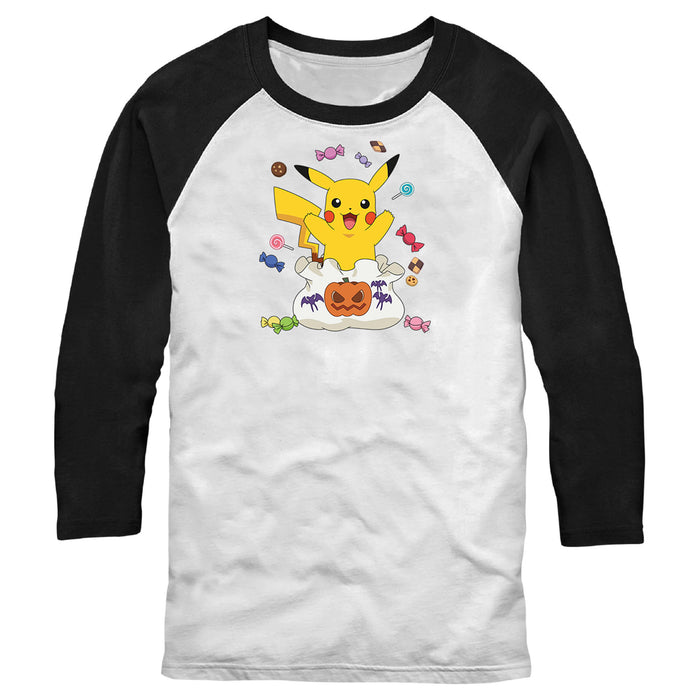 fifth sun Men's Pokemon Halloween Pikachu Candy Bag Baseball Tee