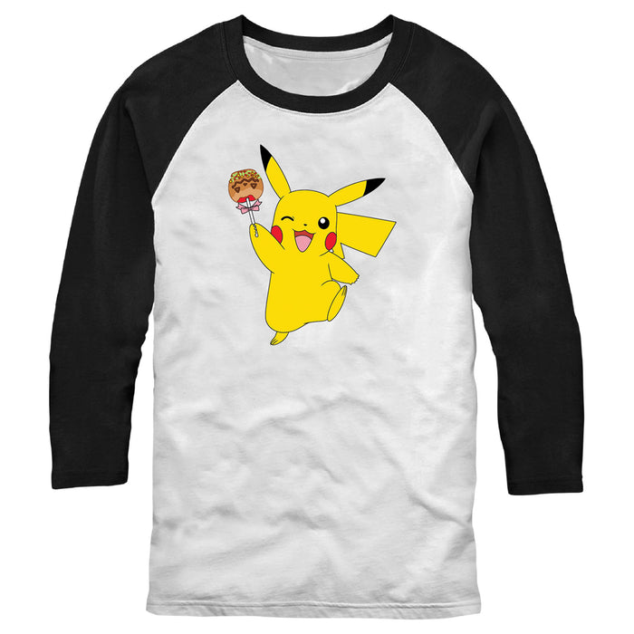 fifth sun Men's Pokemon Halloween Pikachu Jack-O'-Lantern Caramel Apple Baseball Tee