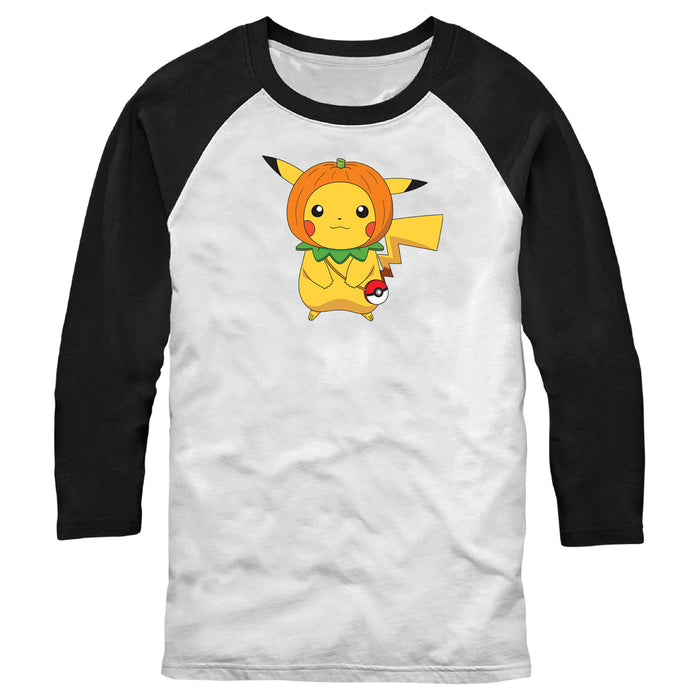 fifth sun Men's Pokemon Halloween Pumpkin Pikachu Baseball Tee