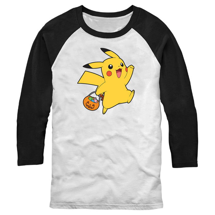 fifth sun Men's Pokemon Halloween Trick-or-Treating Pikachu Baseball Tee