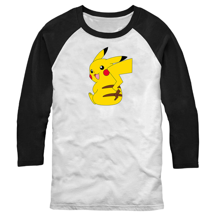 fifth sun Men's Pokemon Pikachu Sitting Portrait Baseball Tee