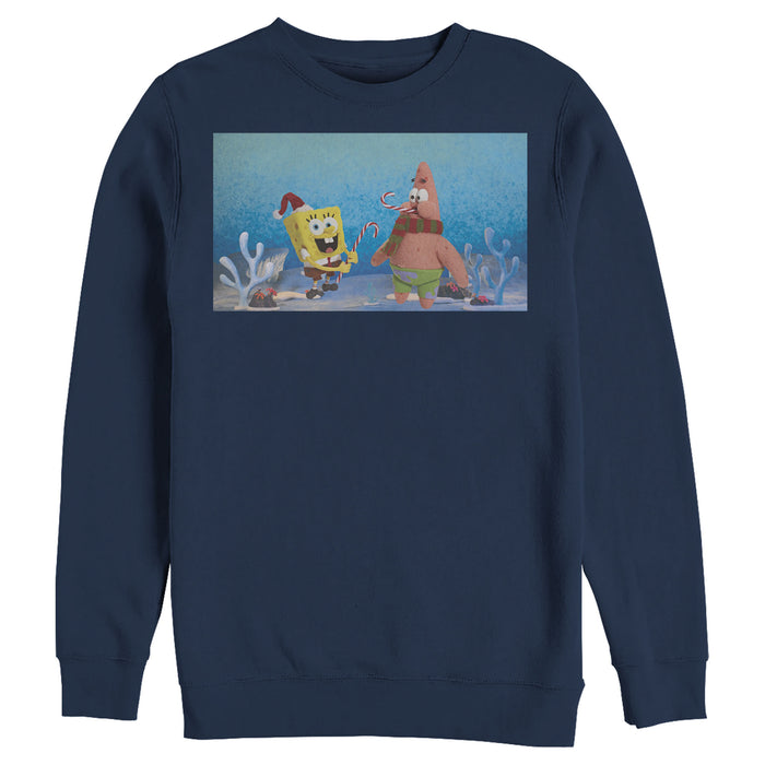 fifth sun Men's SpongeBob SquarePants Christmas Candy Canes Sweatshirt