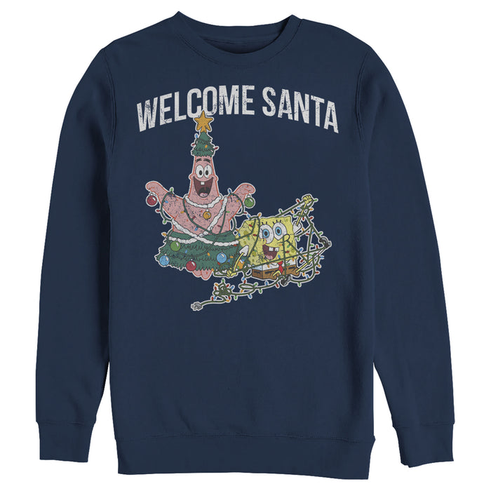fifth sun Men's SpongeBob SquarePants Christmas Welcome Santa Sweatshirt