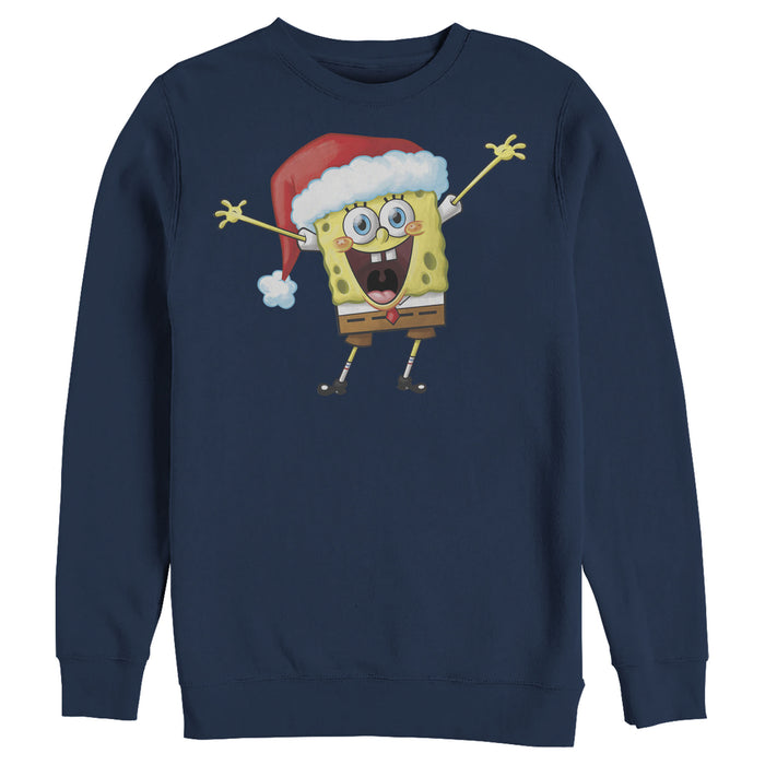 fifth sun Men's SpongeBob SquarePants Happy Santa Sweatshirt