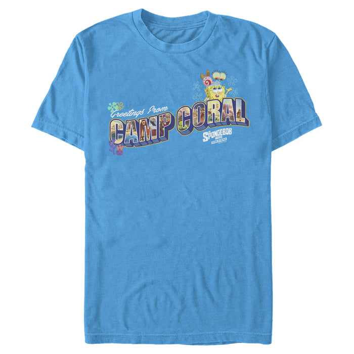 fifth sun Men's SpongeBob SquarePants Sponge on the Run Camp Coral Postcard T-Shirt