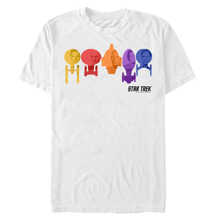 fifth sun Men's Star Trek Captain's Spacecraft Rainbow Lineup T-Shirt