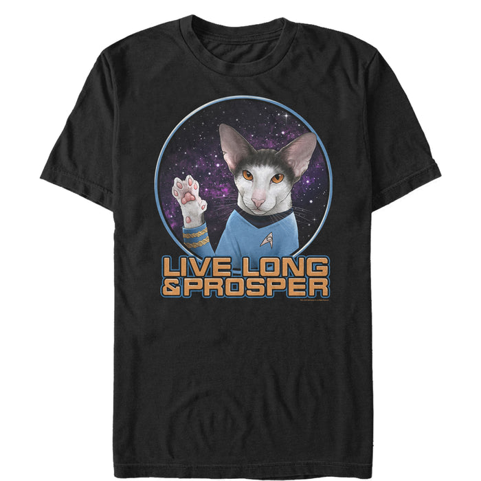 fifth sun Men's Star Trek Cat Spock Live Long And Prosper T-Shirt
