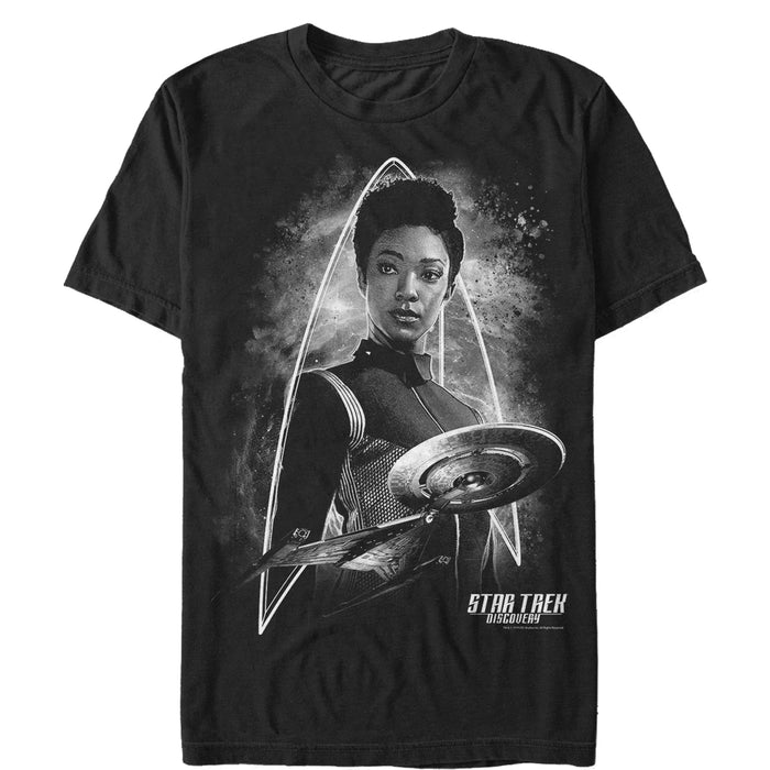 fifth sun Men's Star Trek: Discovery Classic Black & White Michael Burnham Portrait T-Shirt