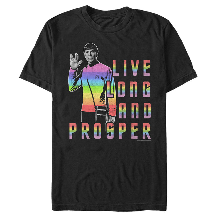 fifth sun Men's Star Trek Groovy Rainbow Spock Live Long and Prosper T-Shirt