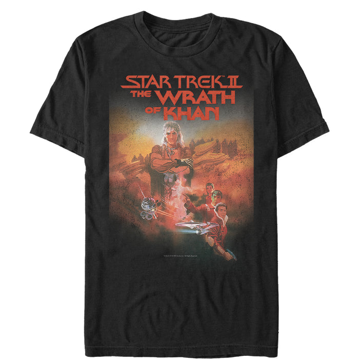 fifth sun Men's Star Trek II: The Wrath of Khan Retro Movie Poster T-Shirt