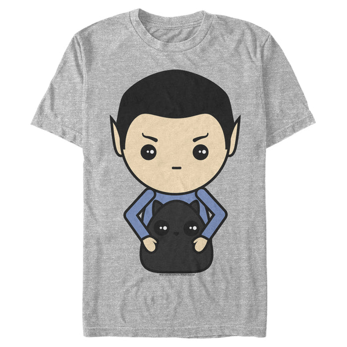 fifth sun Men's Star Trek Kawaii Spock and Cat T-Shirt