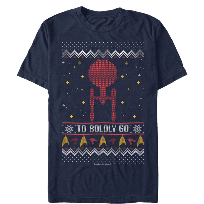 fifth sun Men's Star Trek Ugly Christmas Enterprise Boldly Go T-Shirt