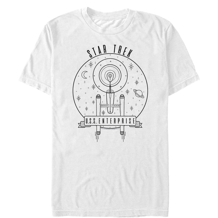 fifth sun Men's Star Trek USS Enterprise In Space Line Drawing T-Shirt