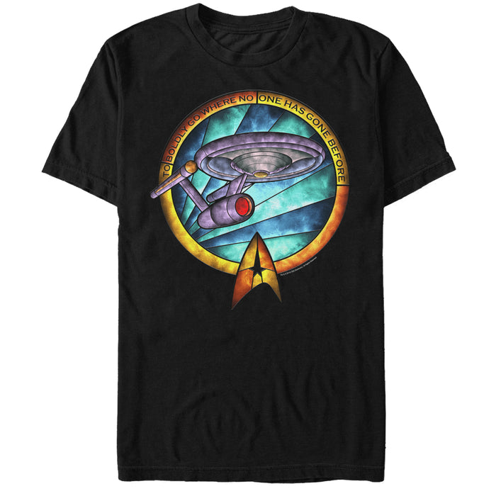 fifth sun Men's Star Trek USS Enterprise Stained Glass To Boldly Go T-Shirt