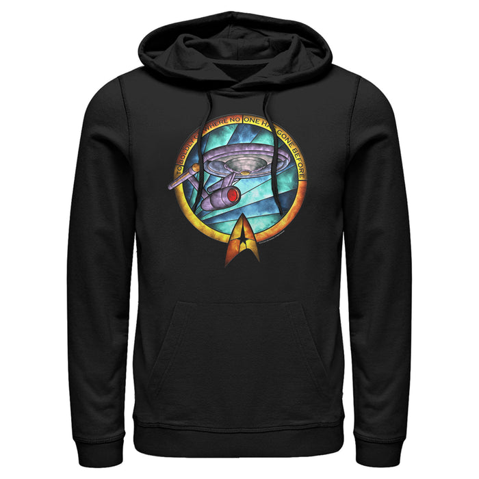 fifth sun Men's Star Trek USS Enterprise Stained Glass To Boldly Go Pull Over Hoodie