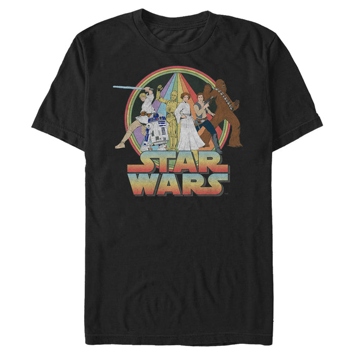 fifth sun Men's Star Wars: A New Hope Distressed Rainbow Cast T-Shirt