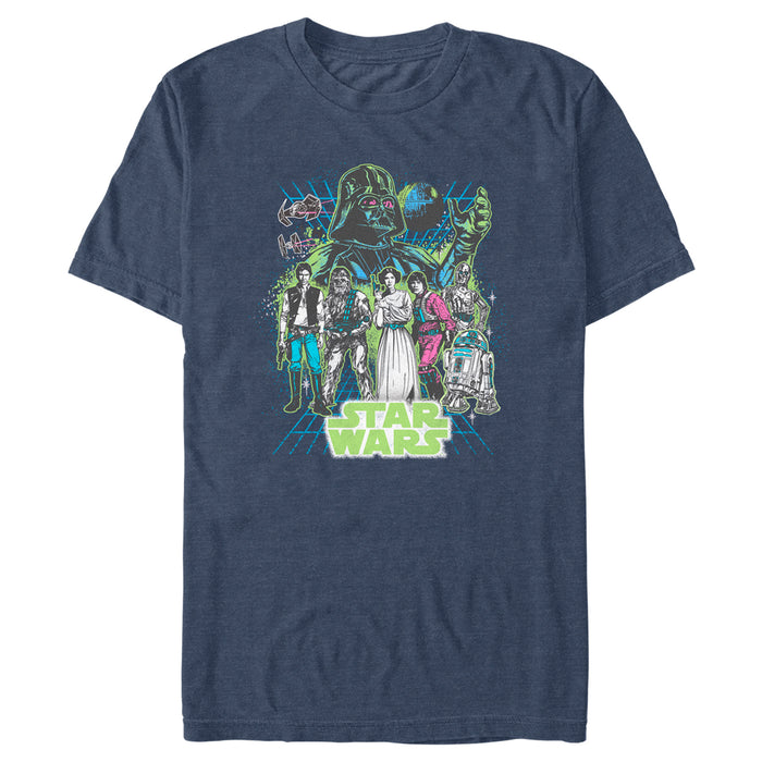 fifth sun Men's Star Wars: A New Hope Neon Grid Poster T-Shirt