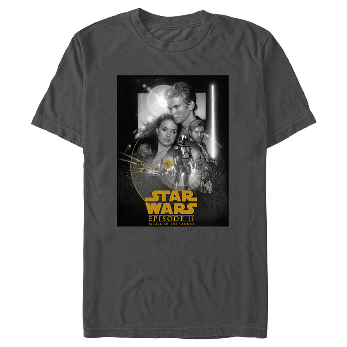 fifth sun Men's Star Wars: Attack of the Clones Black and White Episode Two Poster T-Shirt