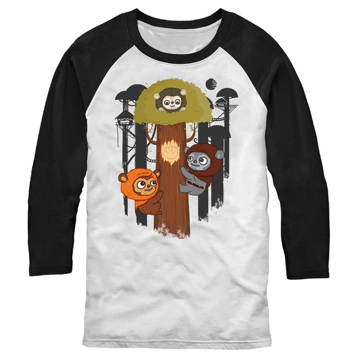 fifth sun Men's Star Wars Cartoon Ewoks Baseball Tee