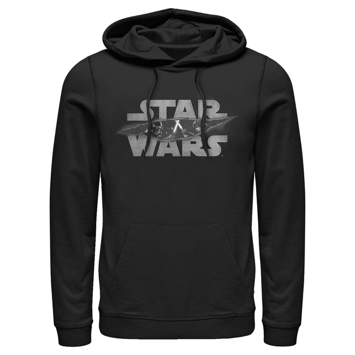 fifth sun Men's Star Wars Darth Vader and Luke Skywalker Distressed Logo Pull Over Hoodie