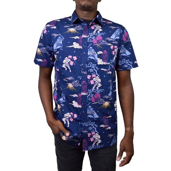 fifth sun Men's Star Wars Darth Vader and Stormtroopers Samurai Print Button Down Shirt