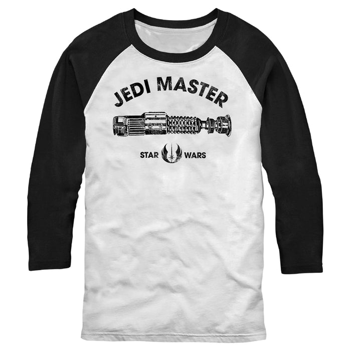 fifth sun Men's Star Wars Distressed Jedi Master Lightsaber Baseball Tee