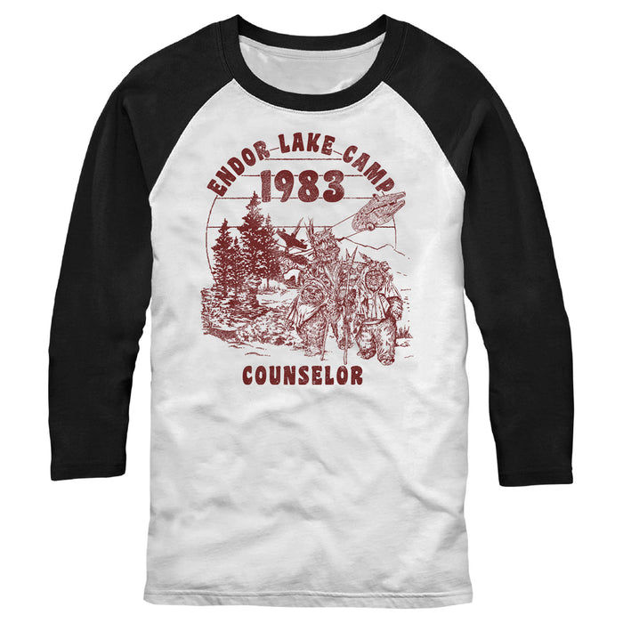 Fifth Sun Men's Star Wars Endor Lake Camp Counselor 1983 Baseball Tee
