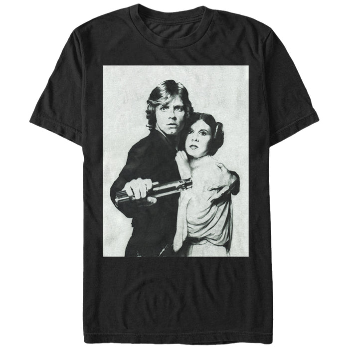 fifth sun Men's Star Wars Luke and Leia Grayscale T-Shirt