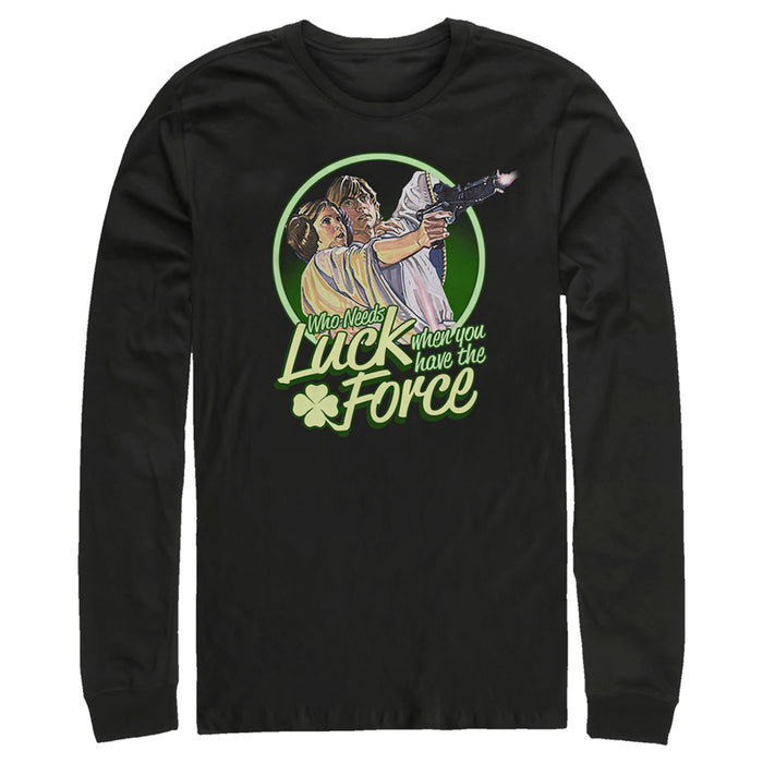 fifth sun Men's Star Wars Luke St. Patrick's Day Who Needs Luck When You Have The Force Long Sleeve Shirt