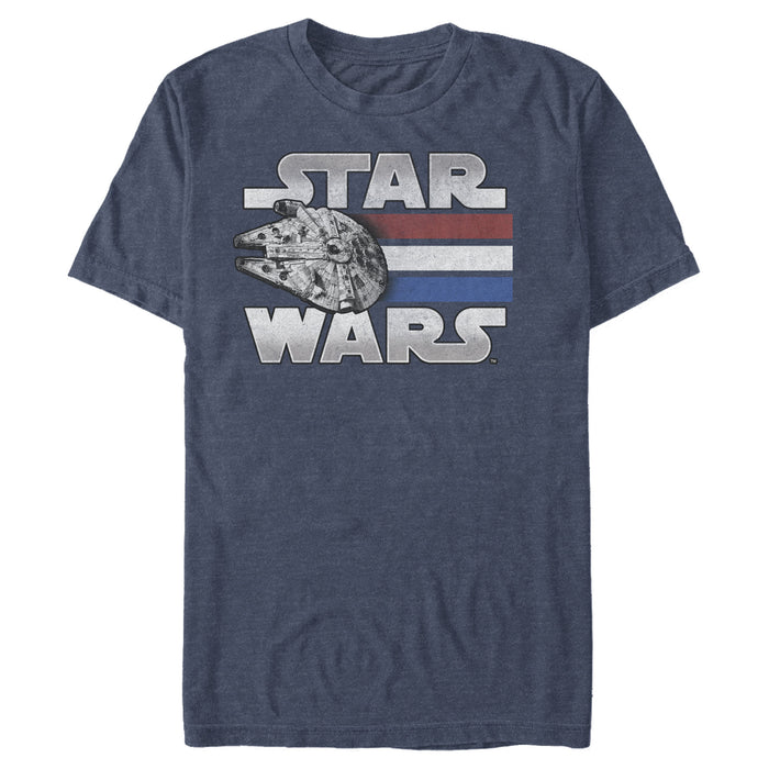 fifth sun Men's Star Wars Millennium Falcon Patriotic Stripes T-Shirt