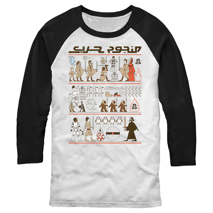 fifth sun Men's Star Wars Plot Hieroglyphs Baseball Tee