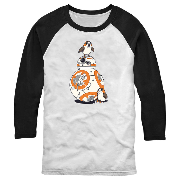 Fifth Sun Men's Star Wars Porgs And BB-8 Baseball Tee