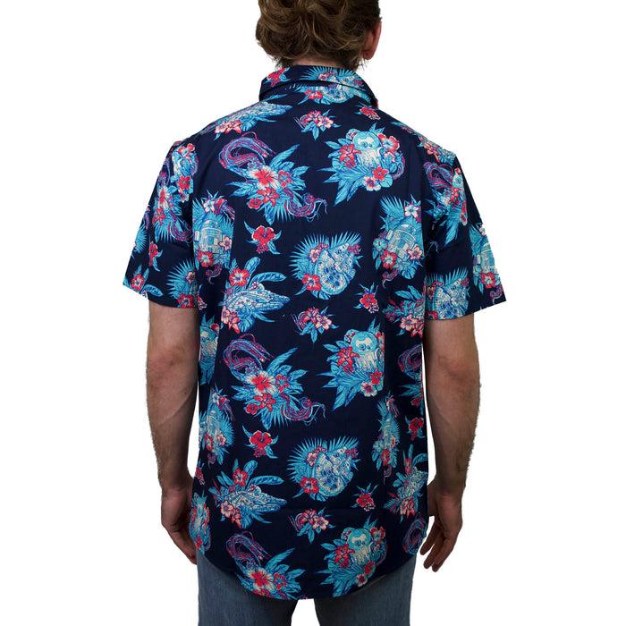 Fifth Sun Men's Star Wars R2-D2 And Millennium Falcon Hawaiian Print Button Down Shirt