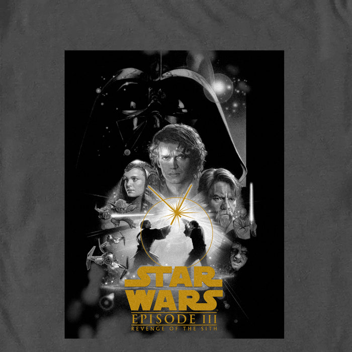 Fifth Sun Men's Star Wars: Revenge Of The Sith Black And White Episode Three Poster T-Shirt
