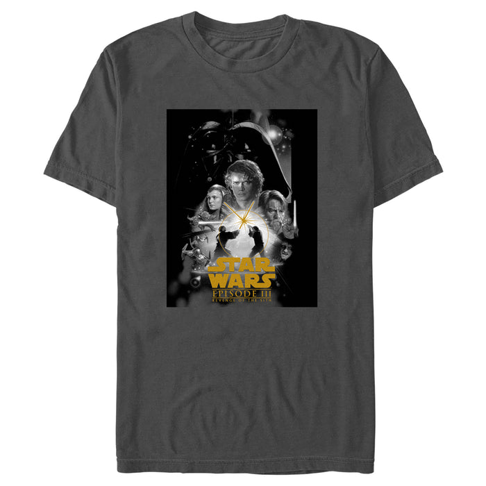 fifth sun Men's Star Wars: Revenge of the Sith Black and White Episode Three Poster T-Shirt