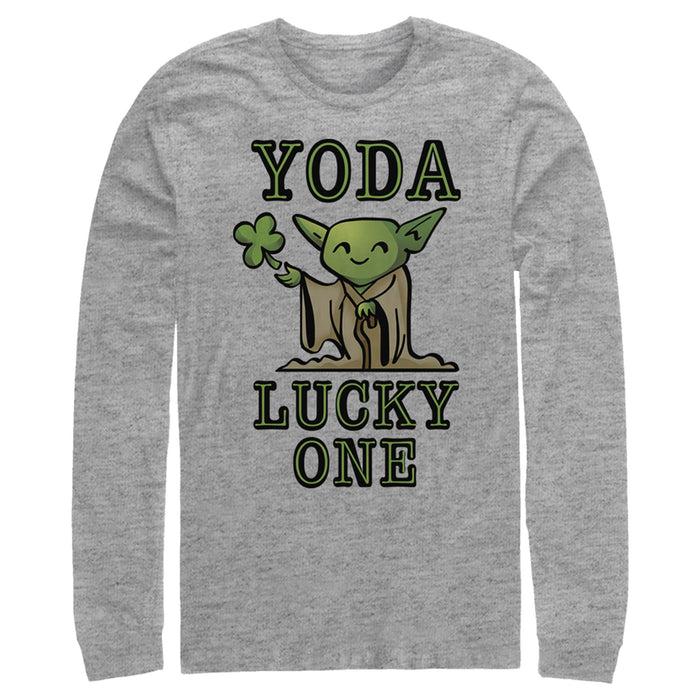 fifth sun Men's Star Wars St. Patrick's Day Cartoon Yoda Lucky One Long Sleeve Shirt