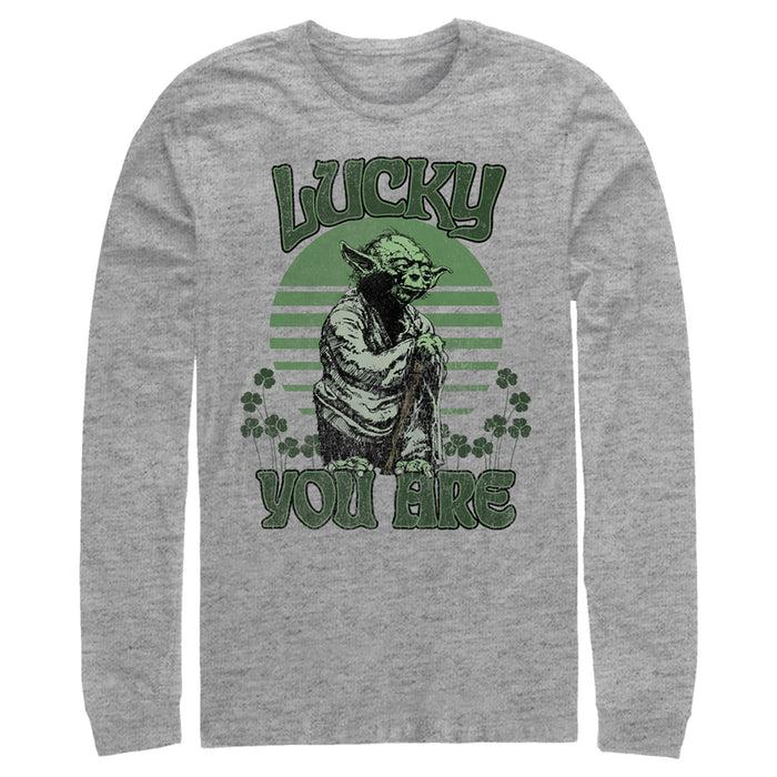 fifth sun Men's Star Wars St. Patrick's Day Yoda Lucky You Are Clovers Long Sleeve Shirt