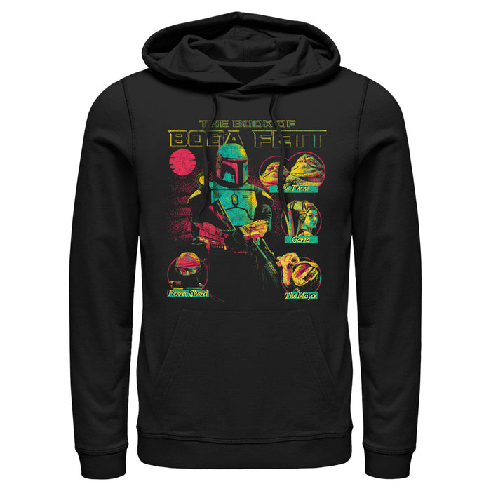 fifth sun Men's Star Wars: The Book of Boba Fett Distressed Character Line-up Pull Over Hoodie