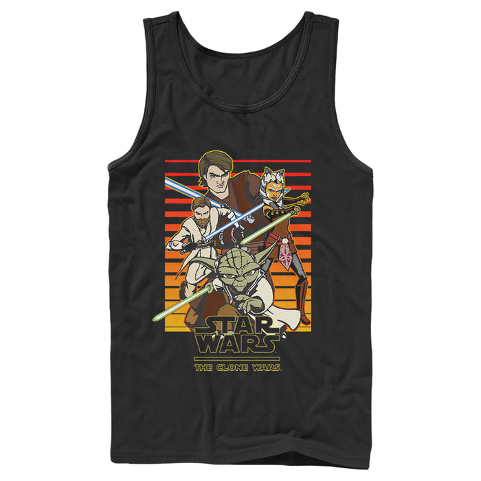 Fifth Sun Men's Star Wars: The Clone Wars Jedi Group Shot Retro Line Tank Top