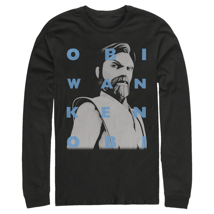 fifth sun Men's Star Wars: The Clone Wars Obi-Wan Kenobi Text Overlay Long Sleeve Shirt