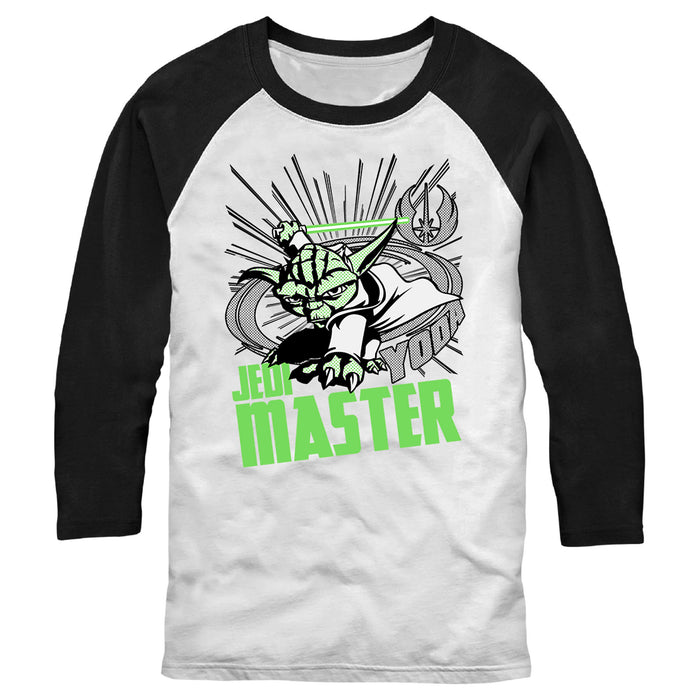 fifth sun Men's Star Wars: The Clone Wars Yoda Jedi Master Action Pose Baseball Tee
