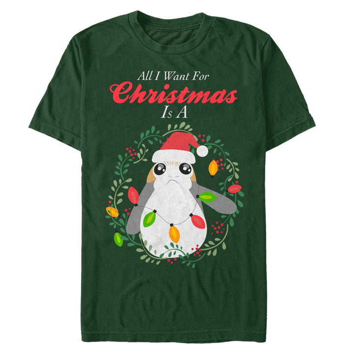 fifth sun Men's Star Wars The Last Jedi All I Want for Christmas is a Porg T-Shirt
